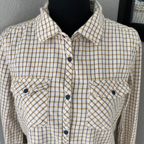 ROXY Squary Cool Yellow Blue Plaid Grunge Flannel Shirt Medium - Picture 3 of 13
